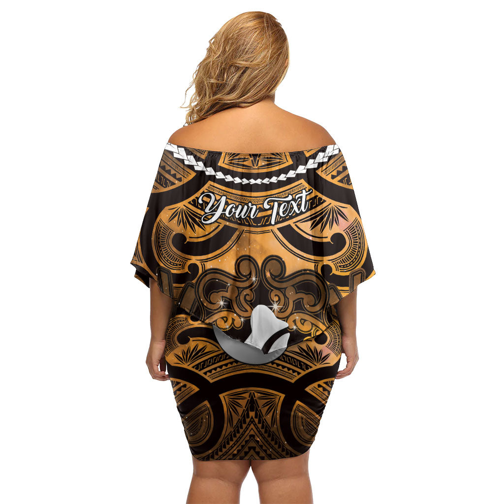 Personalised Maori Matariki Hei Matau Kowhai Off Shoulder Short Dress Maori Kowhaiwhai Pattern Galaxy