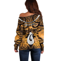 Personalised Maori Matariki Hei Matau Kowhai Off Shoulder Sweater Maori Kowhaiwhai Pattern Galaxy LT01 - Polynesian Pride