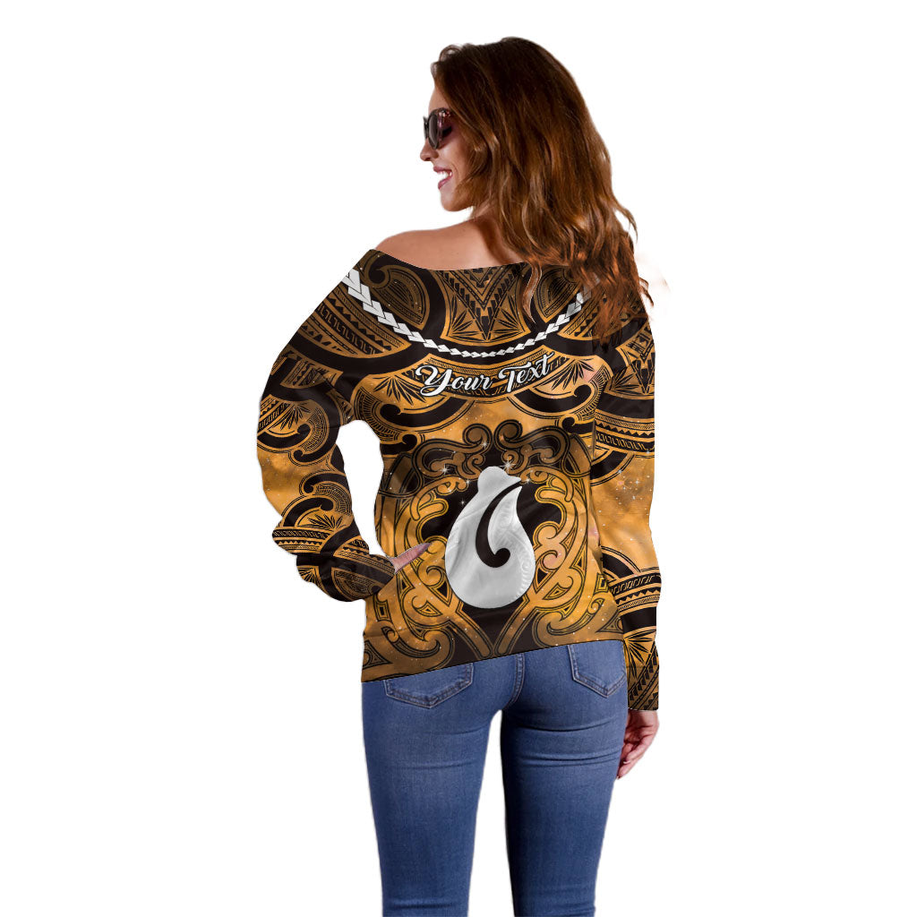 Personalised Maori Matariki Hei Matau Kowhai Off Shoulder Sweater Maori Kowhaiwhai Pattern Galaxy LT01 - Polynesian Pride