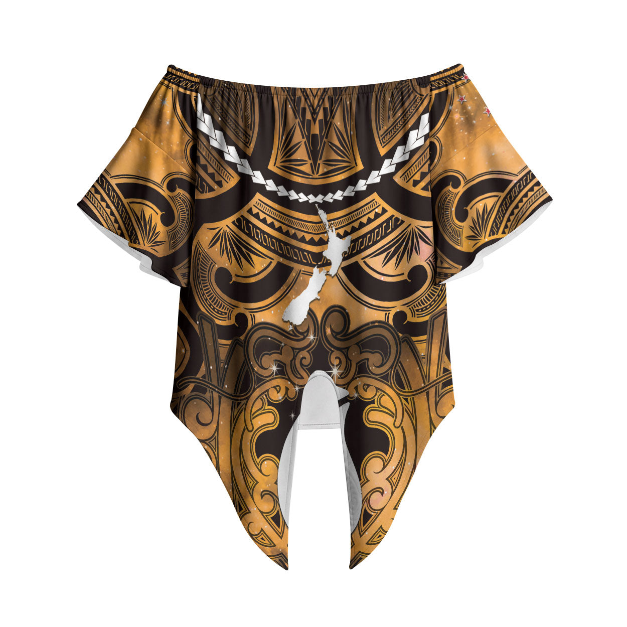 Personalised Maori Matariki Hei Matau Kowhai Off Shoulder Wrap Waist Top Maori Kowhaiwhai Pattern Galaxy LT01 Yellow - Polynesian Pride