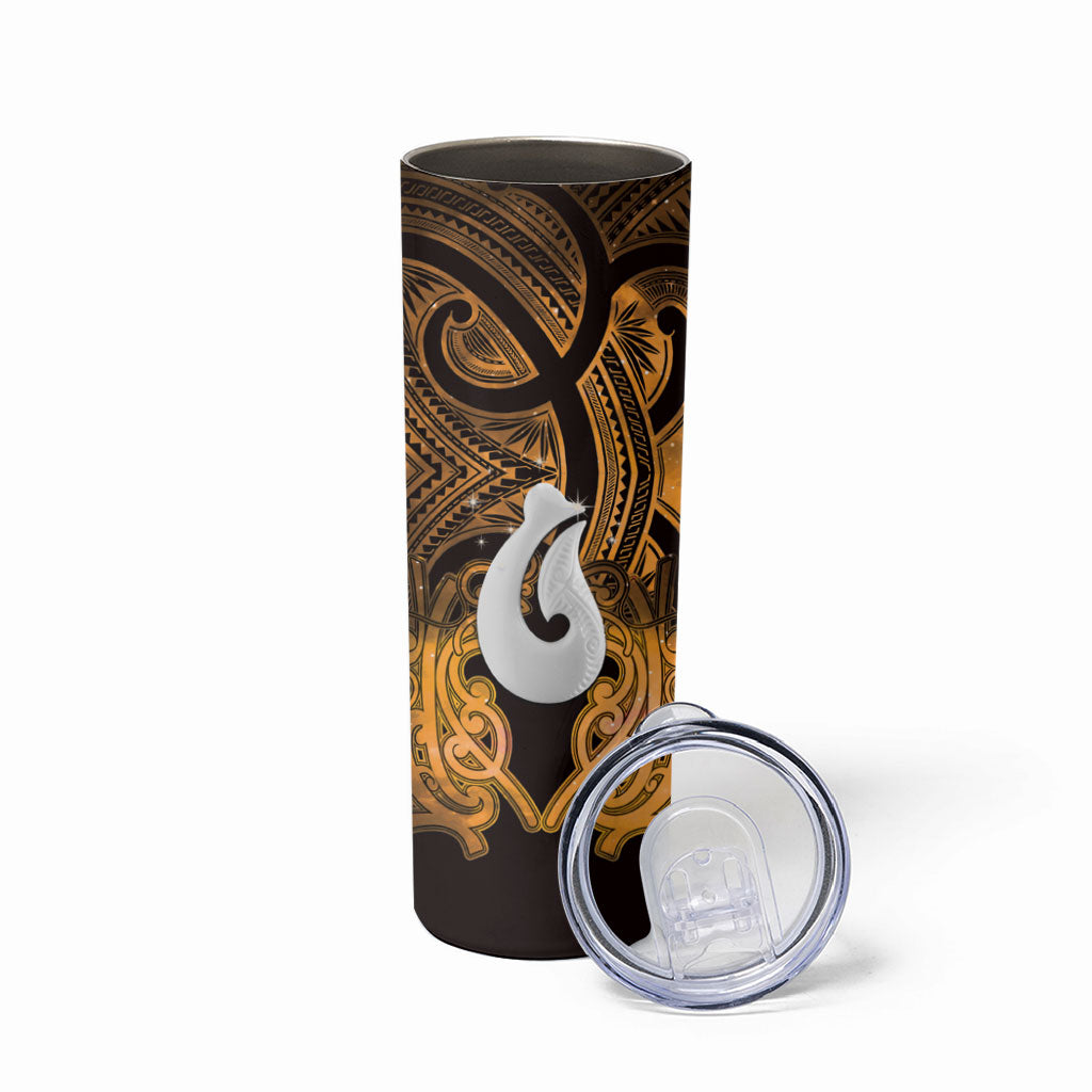 Personalised Maori Matariki Hei Matau Kowhai Skinny Tumbler Maori Kowhaiwhai Pattern Galaxy LT01 - Polynesian Pride