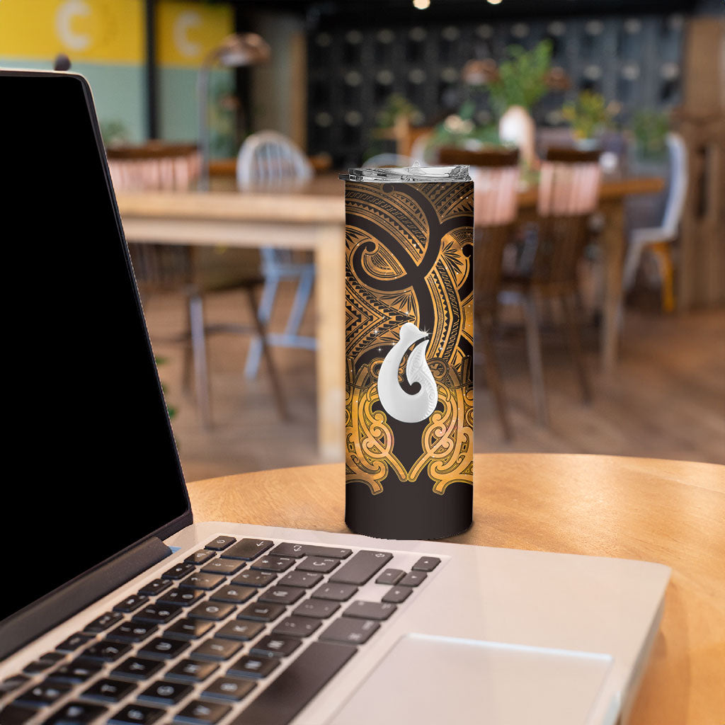 Personalised Maori Matariki Hei Matau Kowhai Skinny Tumbler Maori Kowhaiwhai Pattern Galaxy LT01 - Polynesian Pride