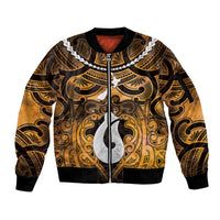 Personalised Maori Matariki Hei Matau Kowhai Sleeve Zip Bomber Jacket Maori Kowhaiwhai Pattern Galaxy