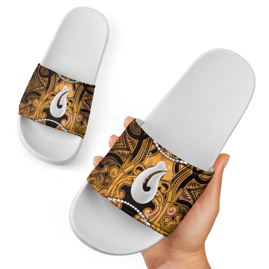 Maori Matariki Hei Matau Kowhai Slide Sandals Maori Kowhaiwhai Pattern Galaxy
