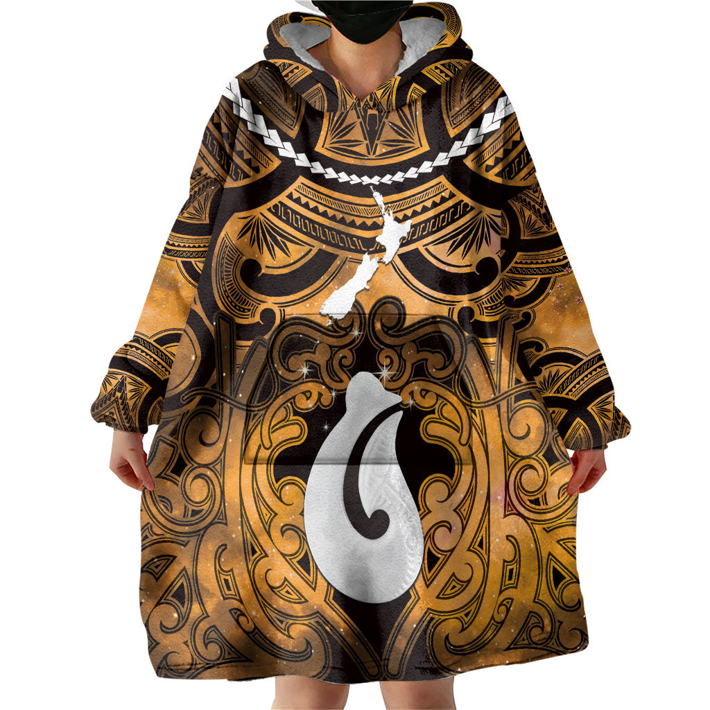 Personalised Maori Matariki Hei Matau Kowhai Wearable Blanket Hoodie Maori Kowhaiwhai Pattern Galaxy LT01 - Polynesian Pride