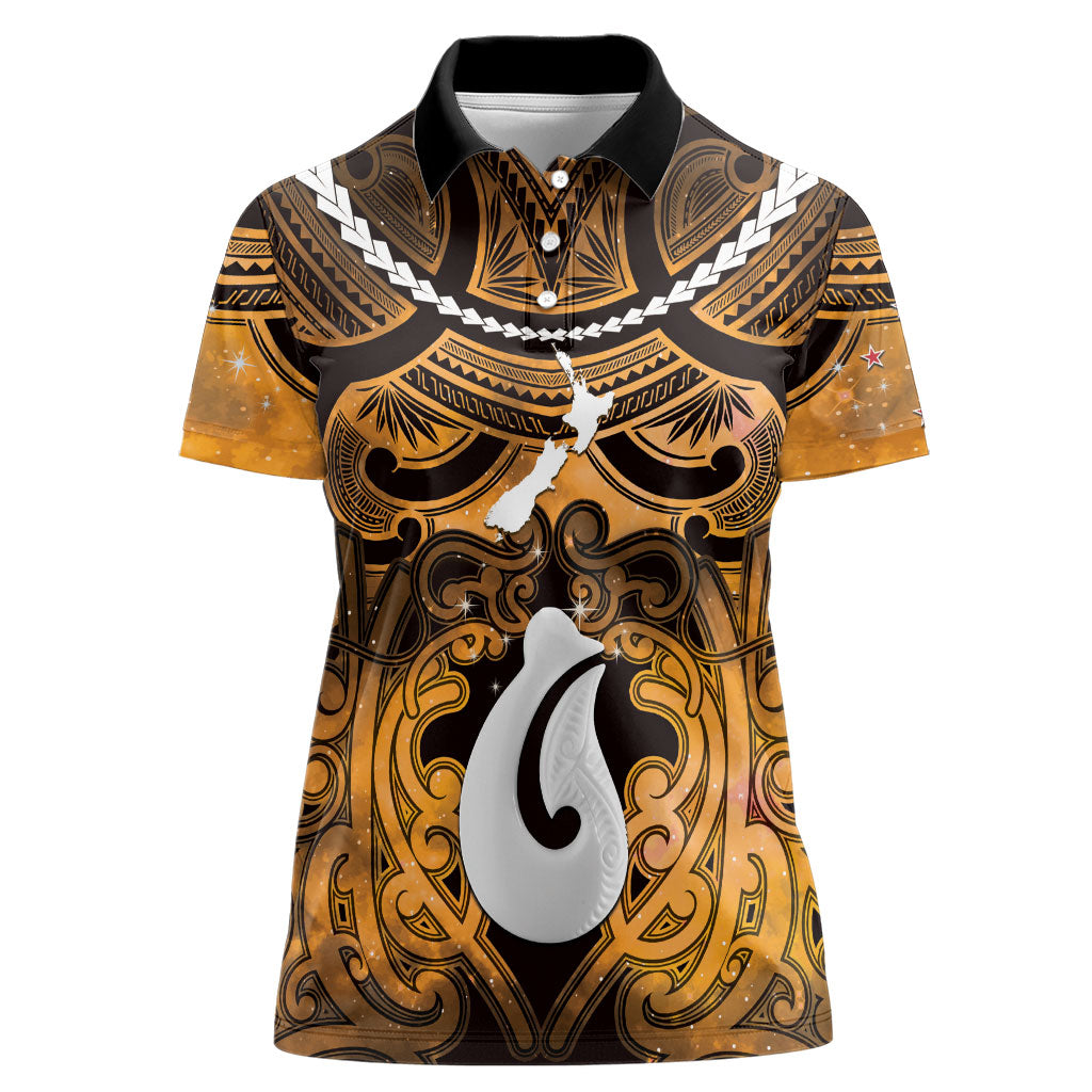 Personalised Maori Matariki Hei Matau Kowhai Women Polo Shirt Maori Kowhaiwhai Pattern Galaxy LT01 Female Yellow - Polynesian Pride