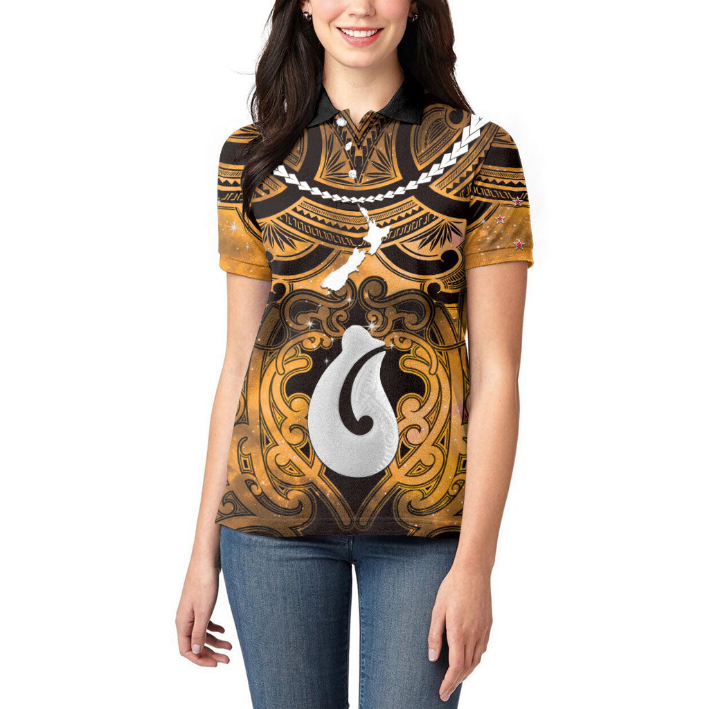 Personalised Maori Matariki Hei Matau Kowhai Women Polo Shirt Maori Kowhaiwhai Pattern Galaxy LT01 - Polynesian Pride