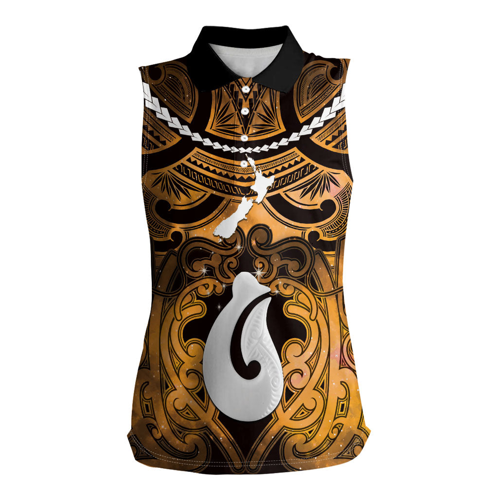 Personalised Maori Matariki Hei Matau Kowhai Women Sleeveless Polo Shirt Maori Kowhaiwhai Pattern Galaxy LT01 Female Yellow - Polynesian Pride