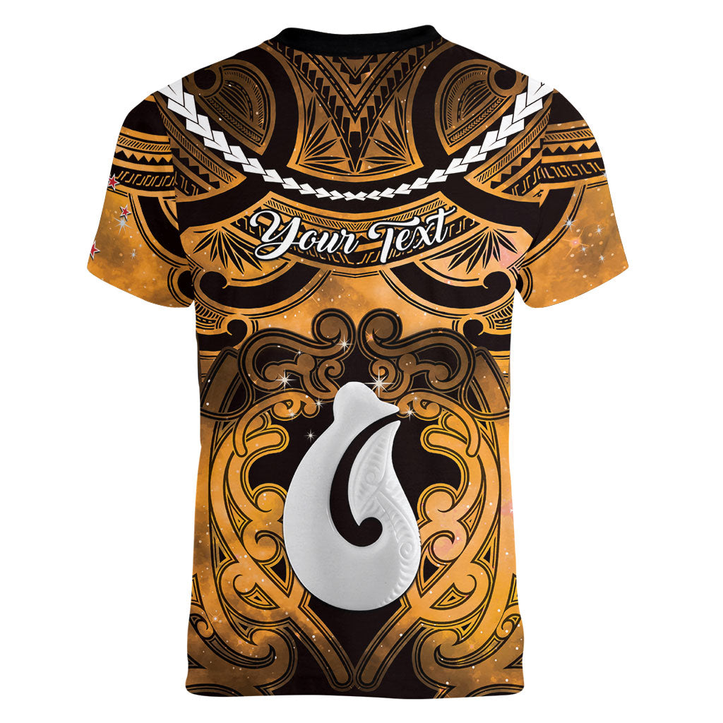 Personalised Maori Matariki Hei Matau Kowhai Women V-Neck T-Shirt Maori Kowhaiwhai Pattern Galaxy LT01 - Polynesian Pride