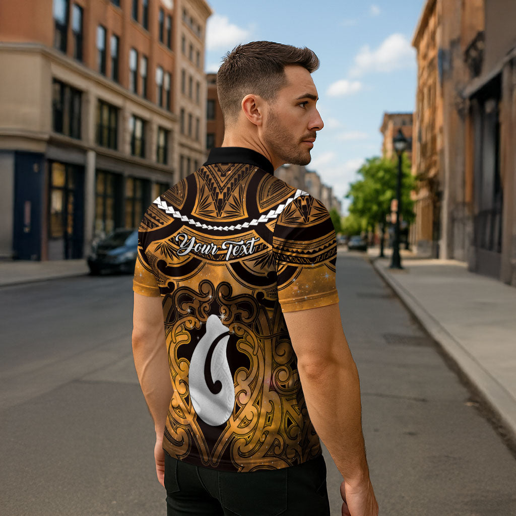 Personalised Maori Matariki Hei Matau Kowhai Zipper Polo Shirt Maori Kowhaiwhai Pattern Galaxy LT01 - Polynesian Pride
