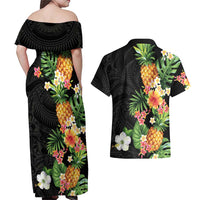 Hawaii Pineapple Tropical Couples Matching Off Shoulder Maxi Dress and Hawaiian Shirt Colorful Hibiscus Plumeria LT01 - Polynesian Pride