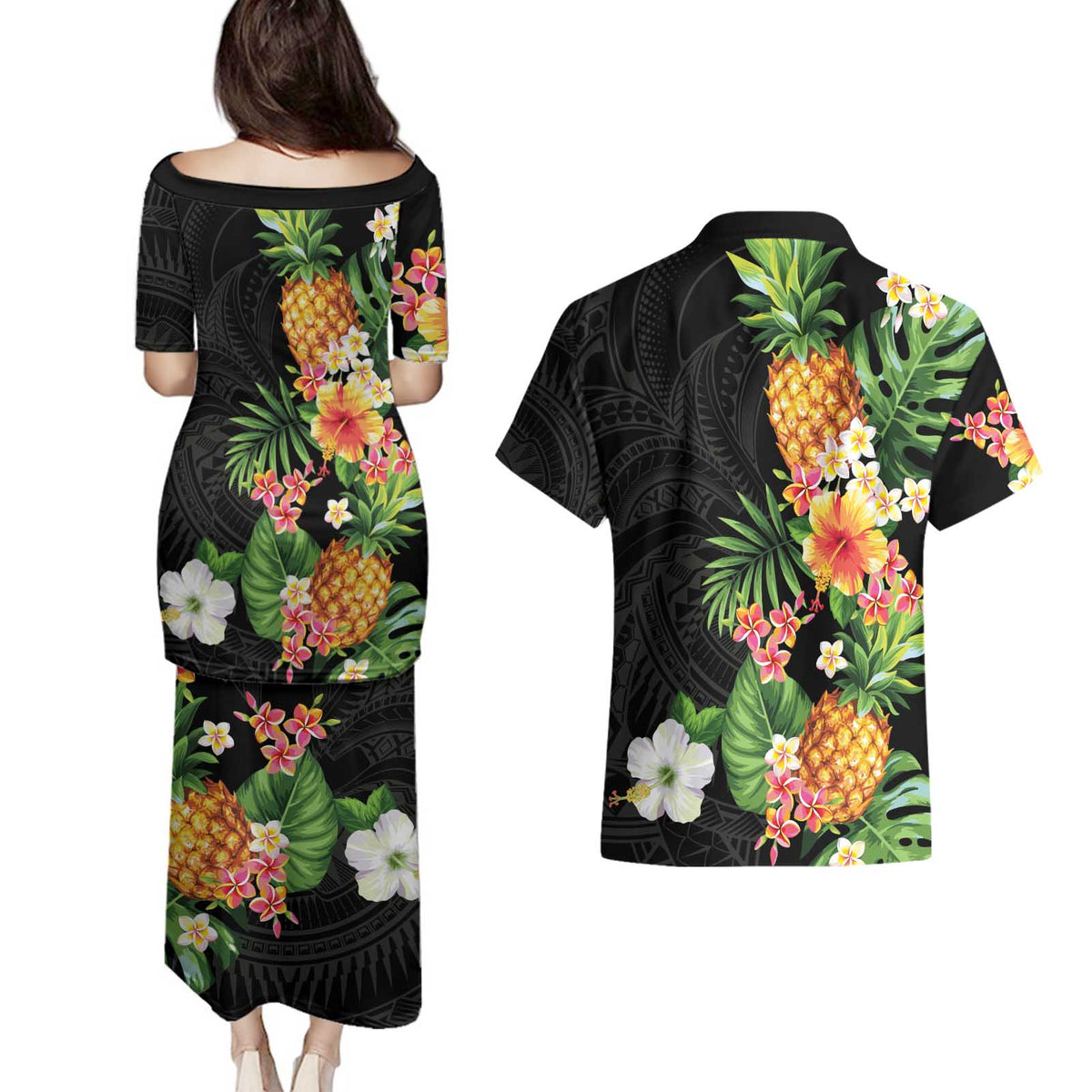 Hawaii Pineapple Tropical Couples Matching Puletasi and Hawaiian Shirt Colorful Hibiscus Plumeria LT01 - Polynesian Pride