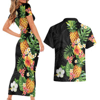 Hawaii Pineapple Tropical Couples Matching Short Sleeve Bodycon Dress and Hawaiian Shirt Colorful Hibiscus Plumeria LT01 - Polynesian Pride