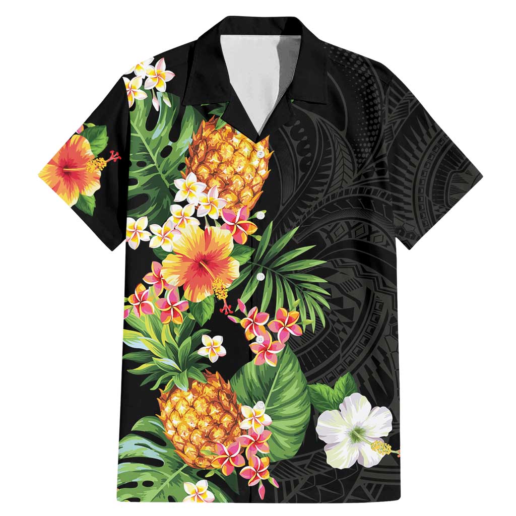 Hawaii Pineapple Tropical Family Matching Mermaid Dress and Hawaiian Shirt Colorful Hibiscus Plumeria LT01 Dad's Shirt - Short Sleeve Black - Polynesian Pride
