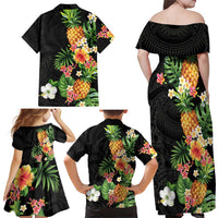 Hawaii Pineapple Tropical Family Matching Off Shoulder Maxi Dress and Hawaiian Shirt Colorful Hibiscus Plumeria LT01 - Polynesian Pride