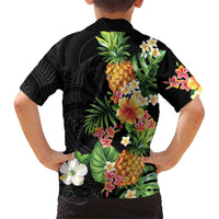 Hawaii Pineapple Tropical Family Matching Short Sleeve Bodycon Dress and Hawaiian Shirt Colorful Hibiscus Plumeria