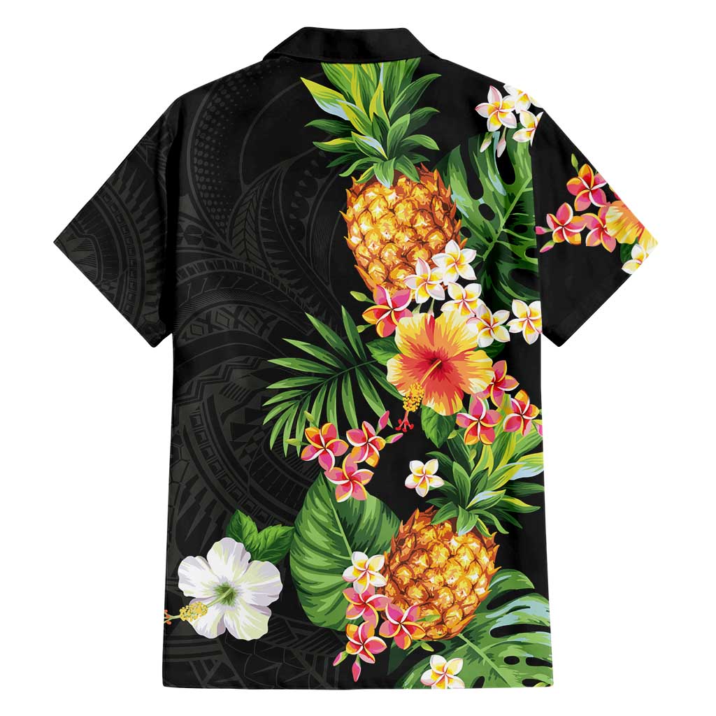Hawaii Pineapple Tropical Family Matching Short Sleeve Bodycon Dress and Hawaiian Shirt Colorful Hibiscus Plumeria