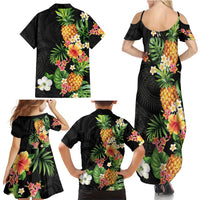 Hawaii Pineapple Tropical Family Matching Summer Maxi Dress and Hawaiian Shirt Colorful Hibiscus Plumeria