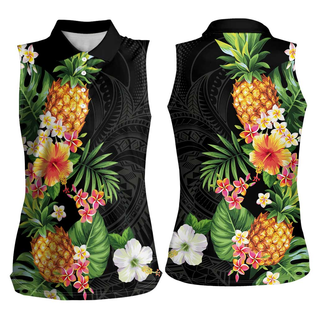 Hawaii Pineapple Tropical Women Sleeveless Polo Shirt Colorful Hibiscus Plumeria LT01 - Polynesian Pride