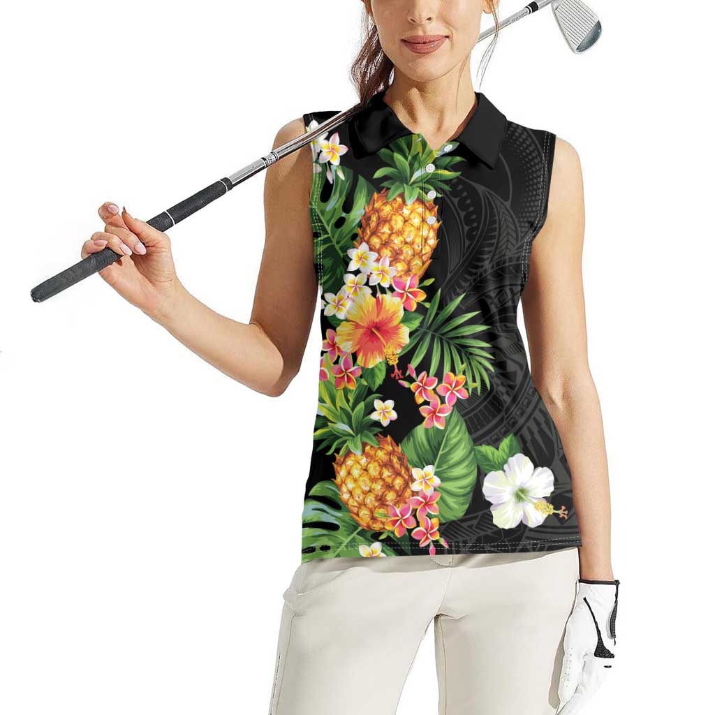 Hawaii Pineapple Tropical Women Sleeveless Polo Shirt Colorful Hibiscus Plumeria LT01 - Polynesian Pride