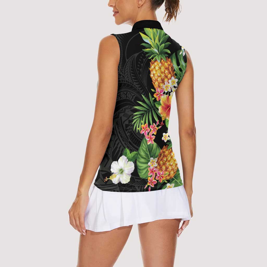 Hawaii Pineapple Tropical Women Sleeveless Polo Shirt Colorful Hibiscus Plumeria LT01 - Polynesian Pride