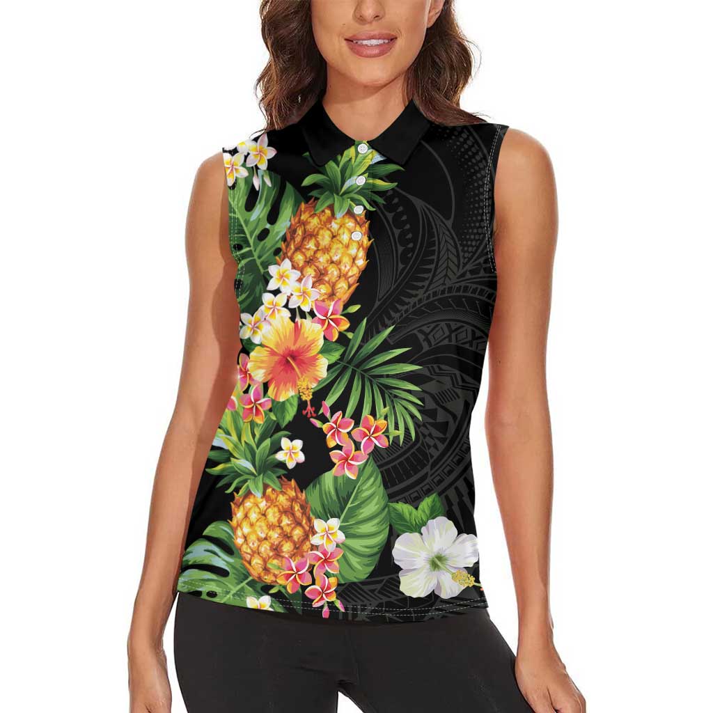 Hawaii Pineapple Tropical Women Sleeveless Polo Shirt Colorful Hibiscus Plumeria LT01 - Polynesian Pride