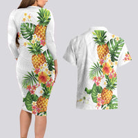 Hawaii Pineapple Tropical Couples Matching Long Sleeve Bodycon Dress and Hawaiian Shirt Luminous Hibiscus Plumeria LT01 - Polynesian Pride