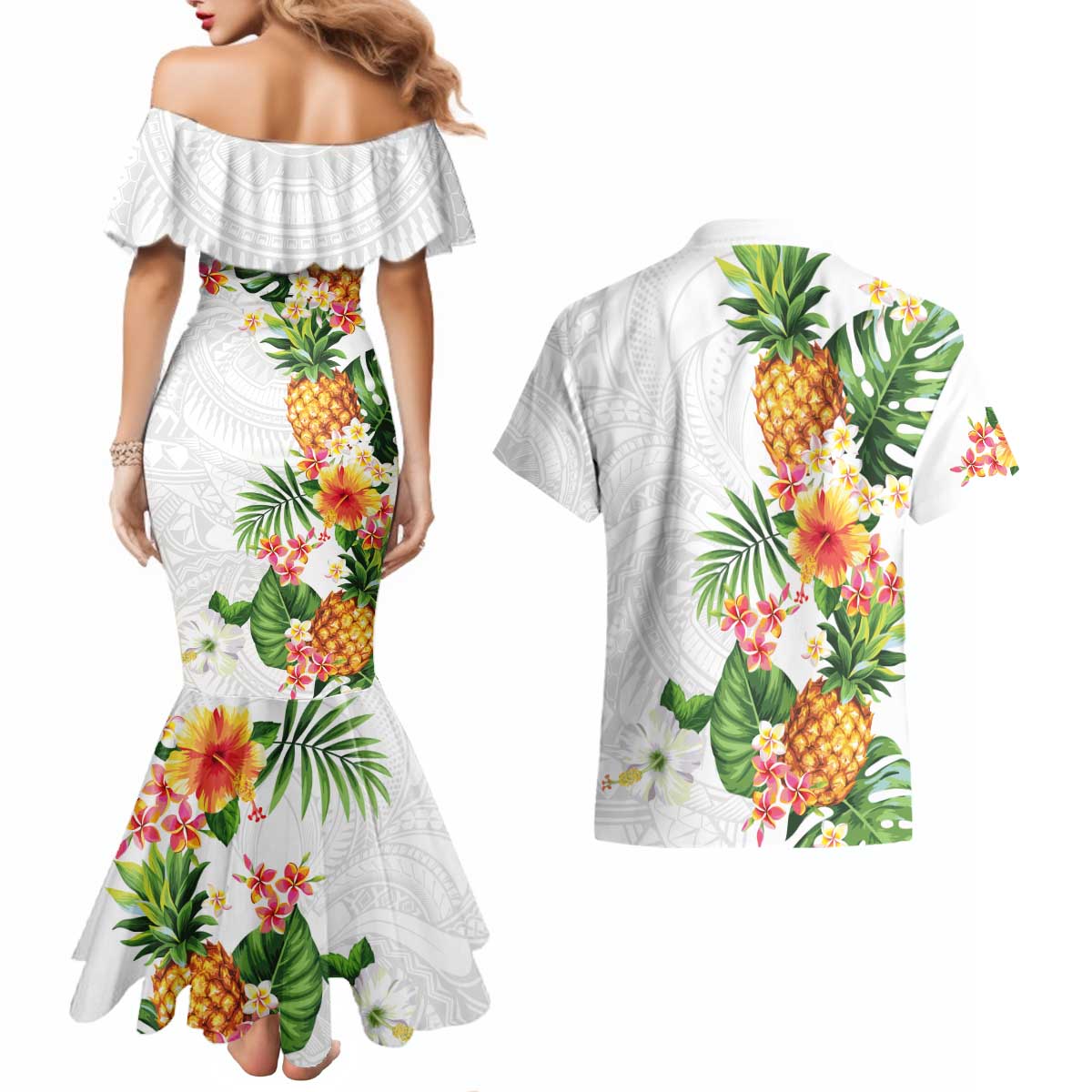 Hawaii Pineapple Tropical Couples Matching Mermaid Dress and Hawaiian Shirt Luminous Hibiscus Plumeria LT01 - Polynesian Pride