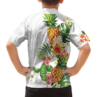 Hawaii Pineapple Tropical Family Matching Long Sleeve Bodycon Dress and Hawaiian Shirt Luminous Hibiscus Plumeria