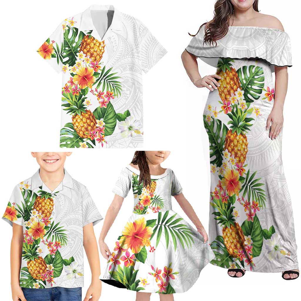 Hawaii Pineapple Tropical Family Matching Off Shoulder Maxi Dress and Hawaiian Shirt Luminous Hibiscus Plumeria LT01 - Polynesian Pride