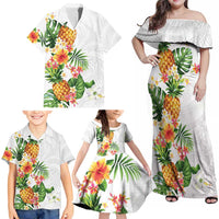Hawaii Pineapple Tropical Family Matching Off Shoulder Maxi Dress and Hawaiian Shirt Luminous Hibiscus Plumeria LT01 - Polynesian Pride