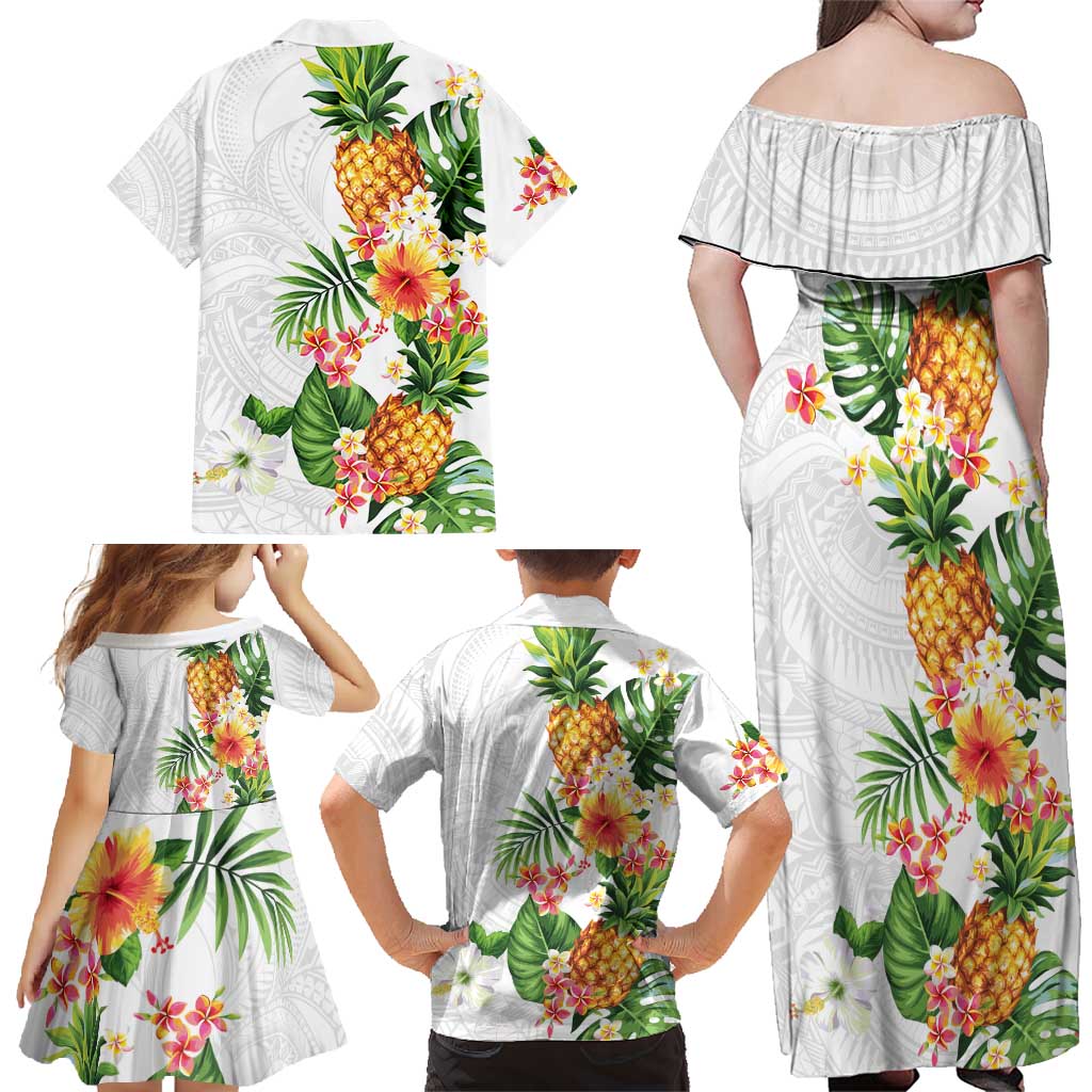 Hawaii Pineapple Tropical Family Matching Off Shoulder Maxi Dress and Hawaiian Shirt Luminous Hibiscus Plumeria LT01 - Polynesian Pride