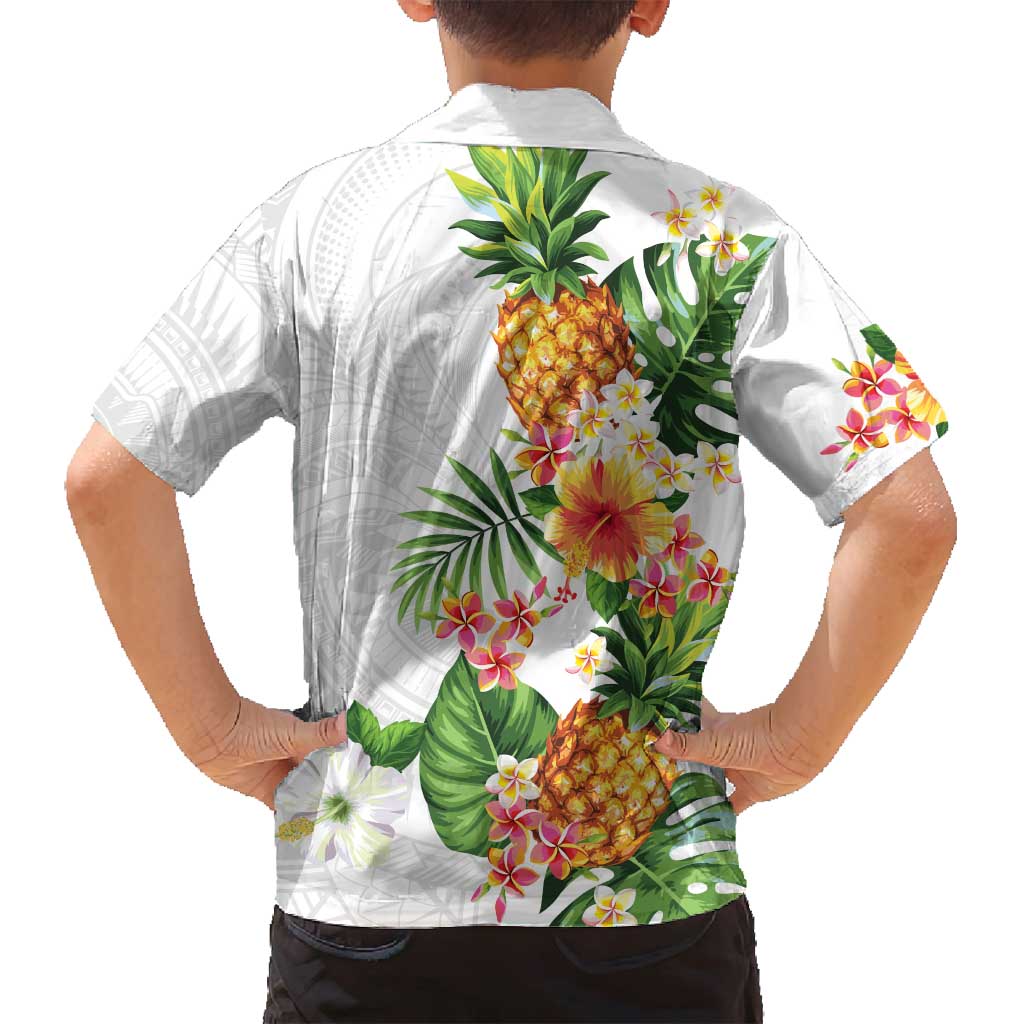 Hawaii Pineapple Tropical Family Matching Off Shoulder Short Dress and Hawaiian Shirt Luminous Hibiscus Plumeria
