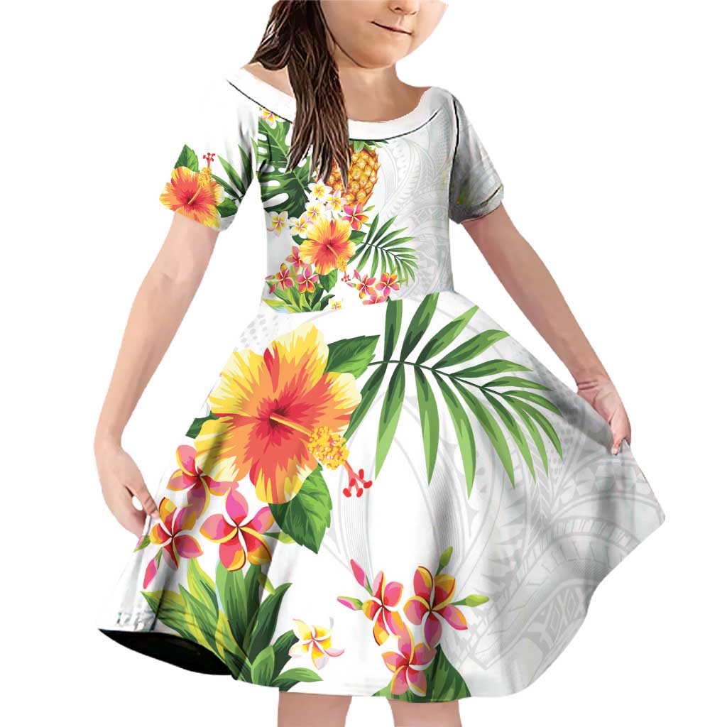 Hawaii Pineapple Tropical Family Matching Off Shoulder Short Dress and Hawaiian Shirt Luminous Hibiscus Plumeria