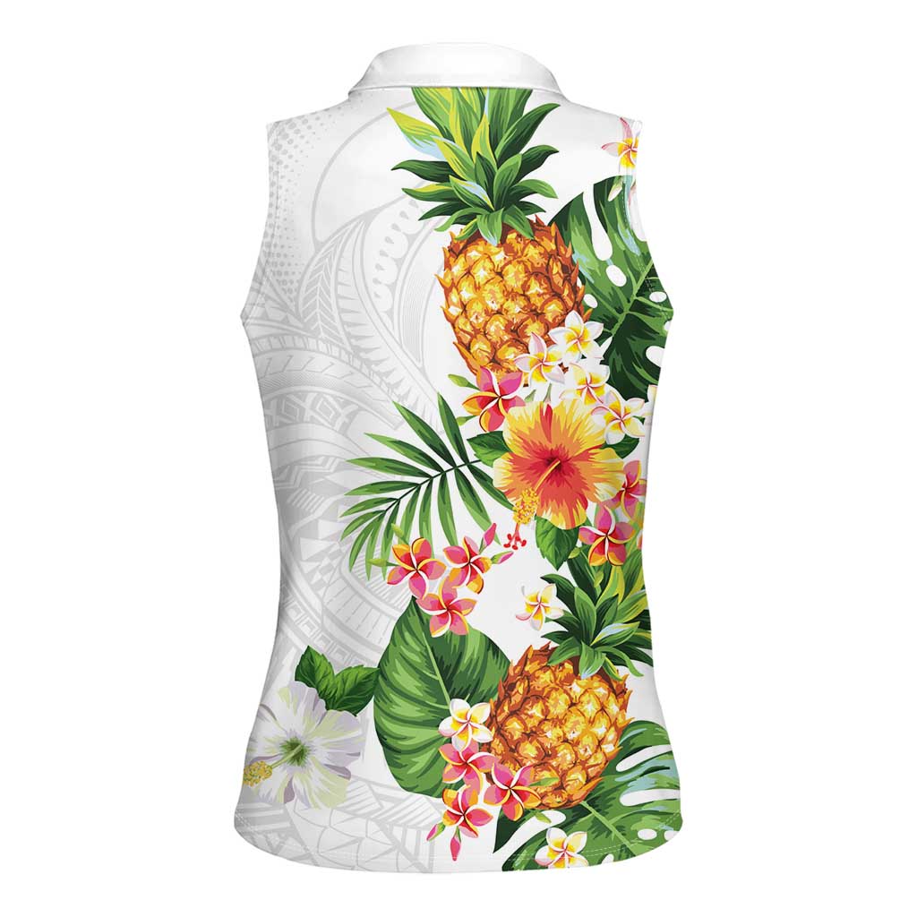 Hawaii Pineapple Tropical Women Sleeveless Polo Shirt Luminous Hibiscus Plumeria LT01 - Polynesian Pride
