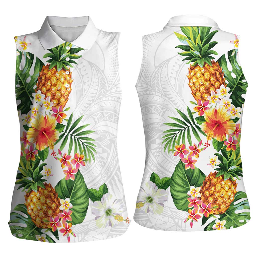 Hawaii Pineapple Tropical Women Sleeveless Polo Shirt Luminous Hibiscus Plumeria LT01 - Polynesian Pride
