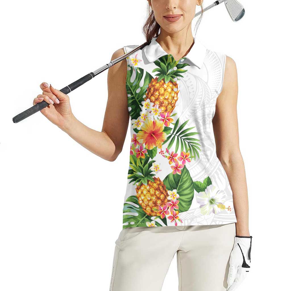 Hawaii Pineapple Tropical Women Sleeveless Polo Shirt Luminous Hibiscus Plumeria LT01 - Polynesian Pride