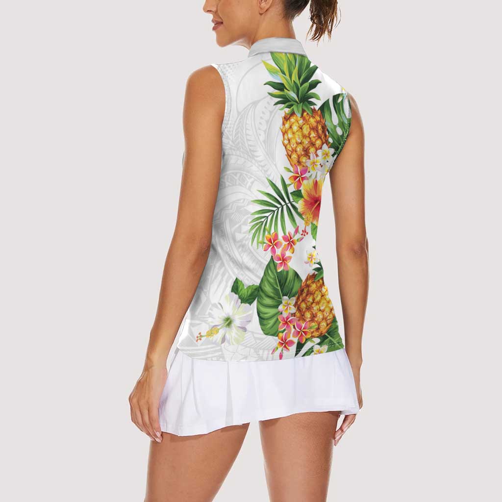 Hawaii Pineapple Tropical Women Sleeveless Polo Shirt Luminous Hibiscus Plumeria LT01 - Polynesian Pride