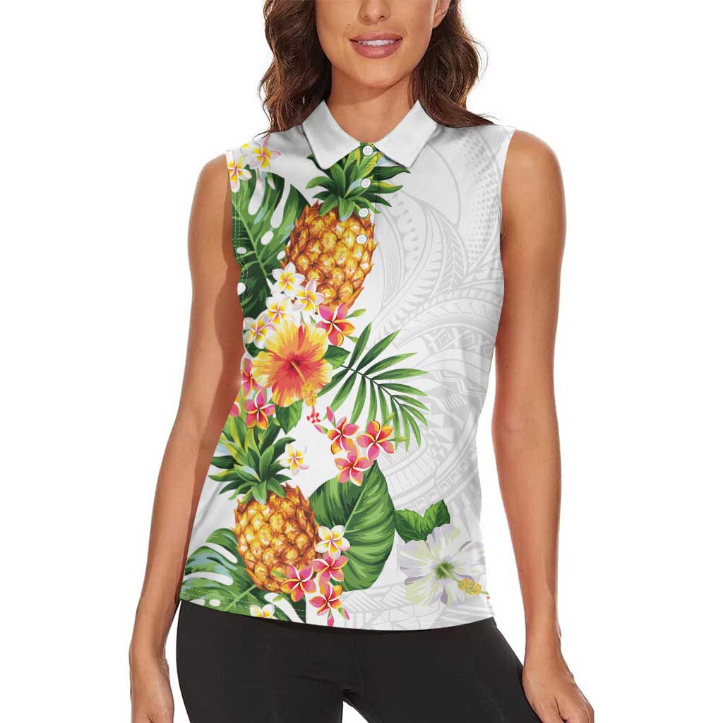Hawaii Pineapple Tropical Women Sleeveless Polo Shirt Luminous Hibiscus Plumeria LT01 - Polynesian Pride