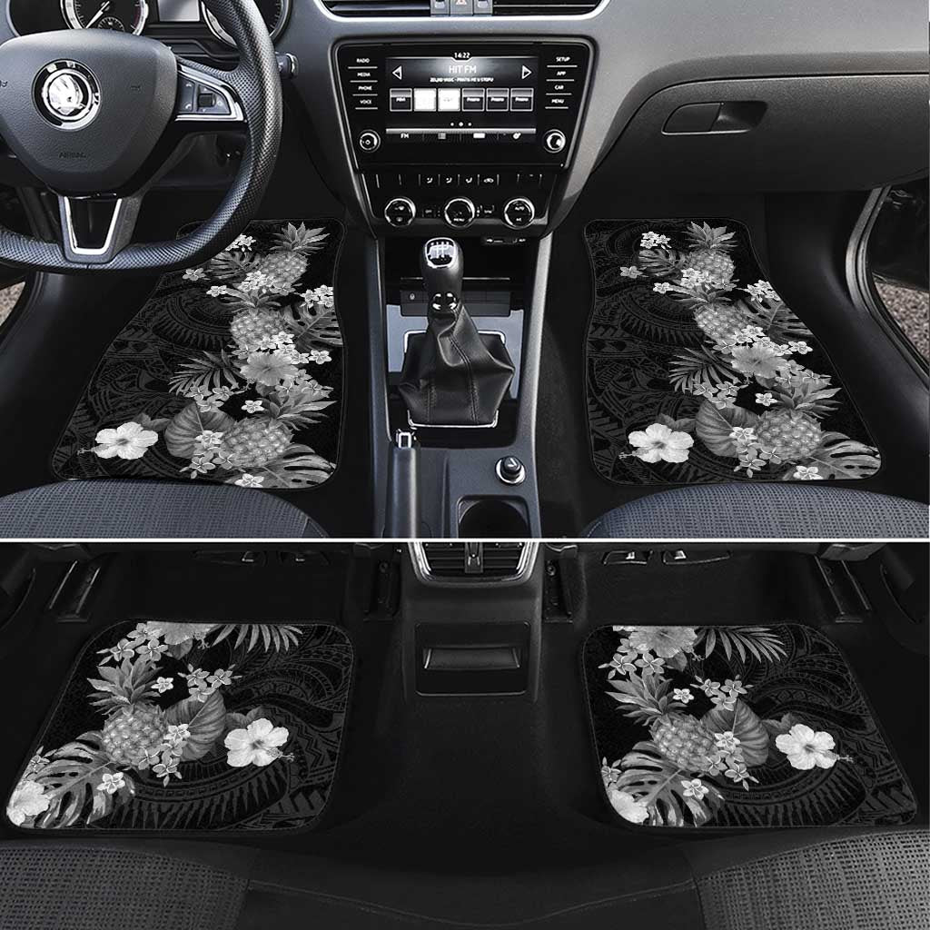 Hawaii Pineapple Tropical Car Mats Neutral Hibiscus Plumeria LT01 Set 4pcs Black - Polynesian Pride