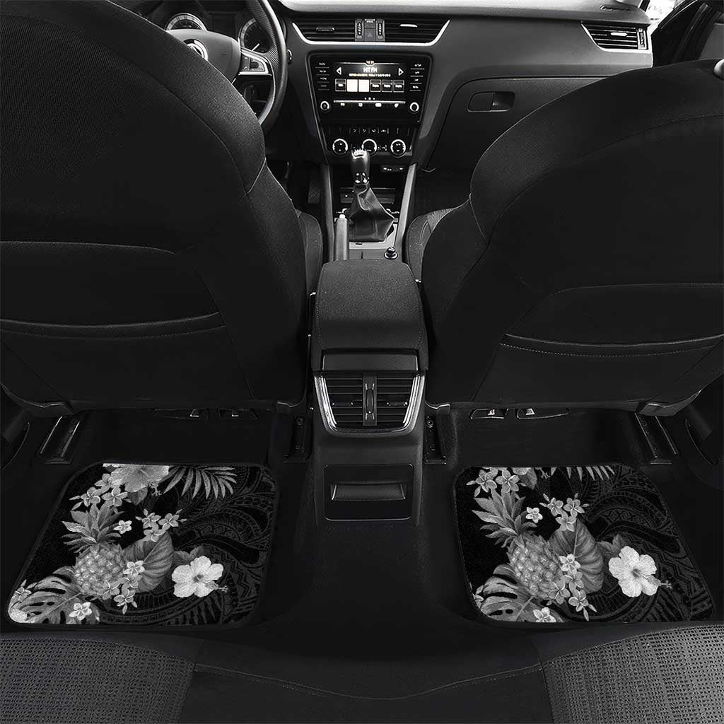 Hawaii Pineapple Tropical Car Mats Neutral Hibiscus Plumeria LT01 Set 2pcs - Back Black - Polynesian Pride