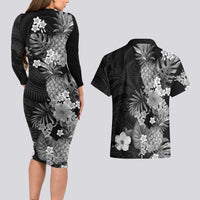 Hawaii Pineapple Tropical Couples Matching Long Sleeve Bodycon Dress and Hawaiian Shirt Neutral Hibiscus Plumeria LT01 - Polynesian Pride