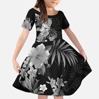 Hawaii Pineapple Tropical Family Matching Mermaid Dress and Hawaiian Shirt Neutral Hibiscus Plumeria LT01 Daughter's Dress Black - Polynesian Pride