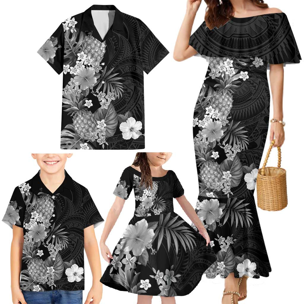 Hawaii Pineapple Tropical Family Matching Mermaid Dress and Hawaiian Shirt Neutral Hibiscus Plumeria LT01 - Polynesian Pride