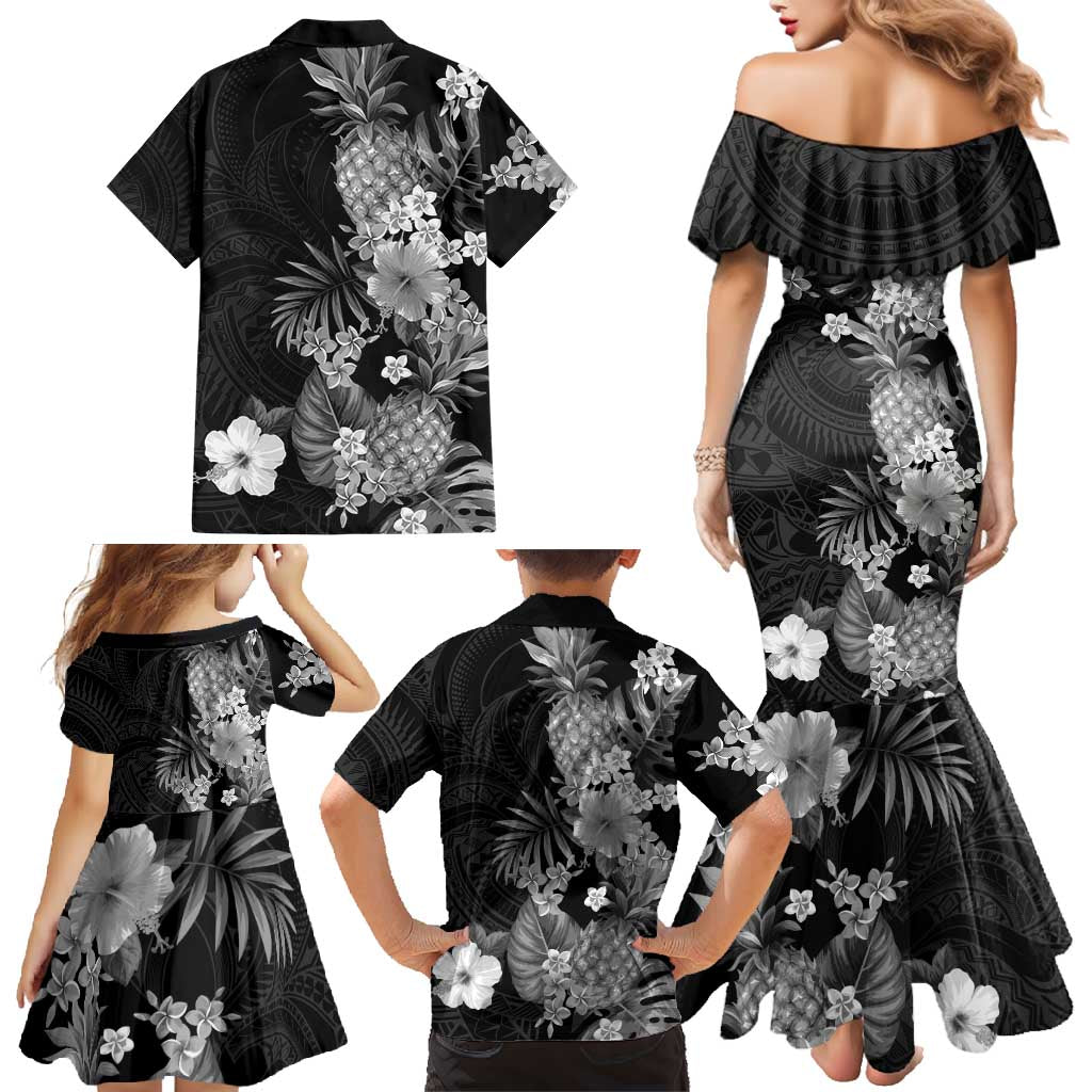 Hawaii Pineapple Tropical Family Matching Mermaid Dress and Hawaiian Shirt Neutral Hibiscus Plumeria LT01 - Polynesian Pride