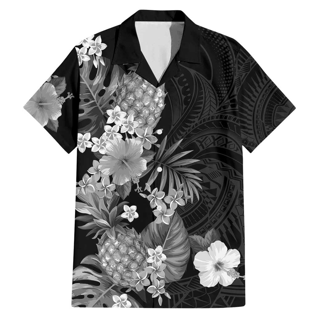 Hawaii Pineapple Tropical Family Matching Mermaid Dress and Hawaiian Shirt Neutral Hibiscus Plumeria LT01 Dad's Shirt - Short Sleeve Black - Polynesian Pride
