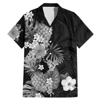 Hawaii Pineapple Tropical Family Matching Mermaid Dress and Hawaiian Shirt Neutral Hibiscus Plumeria LT01 Dad's Shirt - Short Sleeve Black - Polynesian Pride
