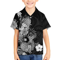 Hawaii Pineapple Tropical Family Matching Off The Shoulder Long Sleeve Dress and Hawaiian Shirt Neutral Hibiscus Plumeria LT01 Son's Shirt Black - Polynesian Pride
