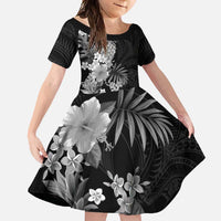 Hawaii Pineapple Tropical Family Matching Off Shoulder Maxi Dress and Hawaiian Shirt Neutral Hibiscus Plumeria LT01 Daughter's Dress Black - Polynesian Pride