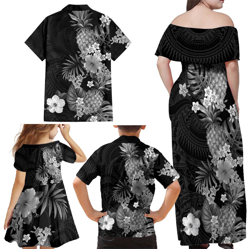 Hawaii Pineapple Tropical Family Matching Off Shoulder Maxi Dress and Hawaiian Shirt Neutral Hibiscus Plumeria LT01 - Polynesian Pride